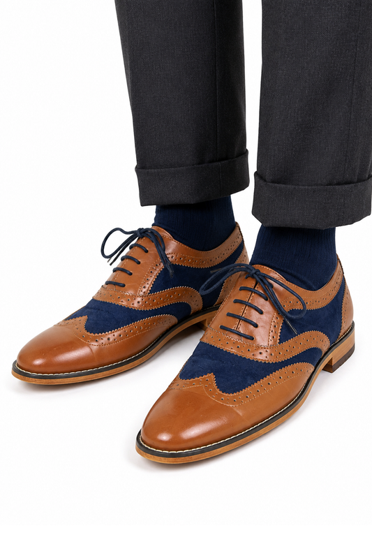 Brown Brogue with Navy Insert Formal Shoes | Pre-Loved