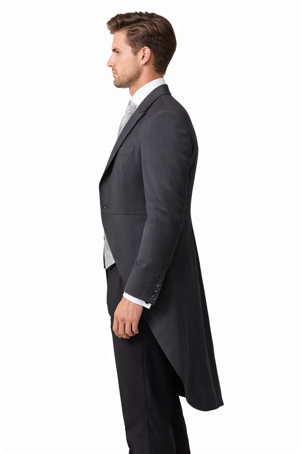Grey Herringbone Lightweight Tailcoat Jacket | Masterhand Wool Tail