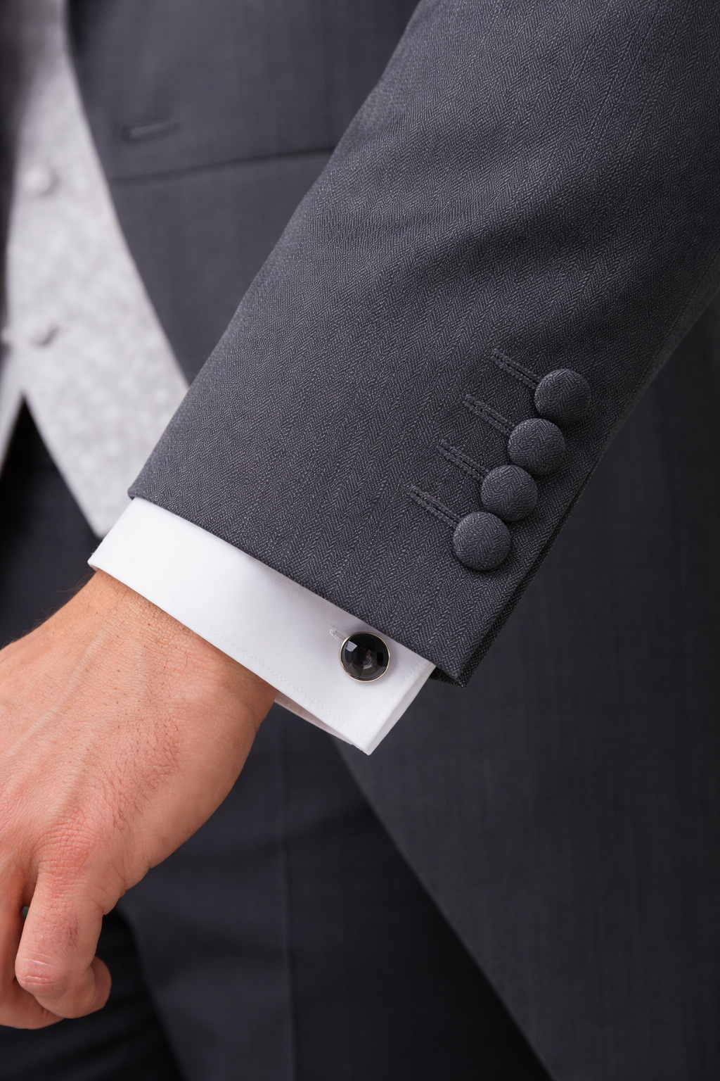 Grey Herringbone Lightweight Tailcoat Jacket | Masterhand Wool Tail
