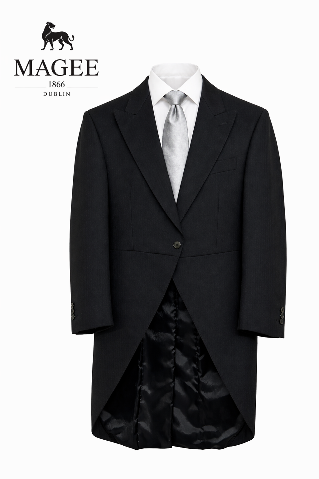 'Magee' Black Herringbone Tailcoat Jacket | 100% Pure Wool | Premium A* Pre-Loved