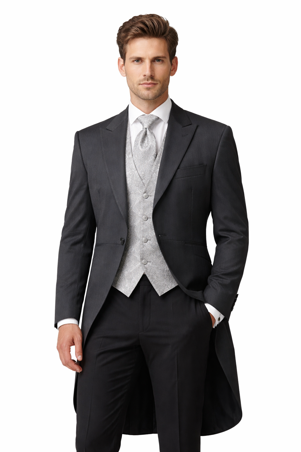 Grey Herringbone Lightweight Tailcoat Jacket | Masterhand Wool Tail