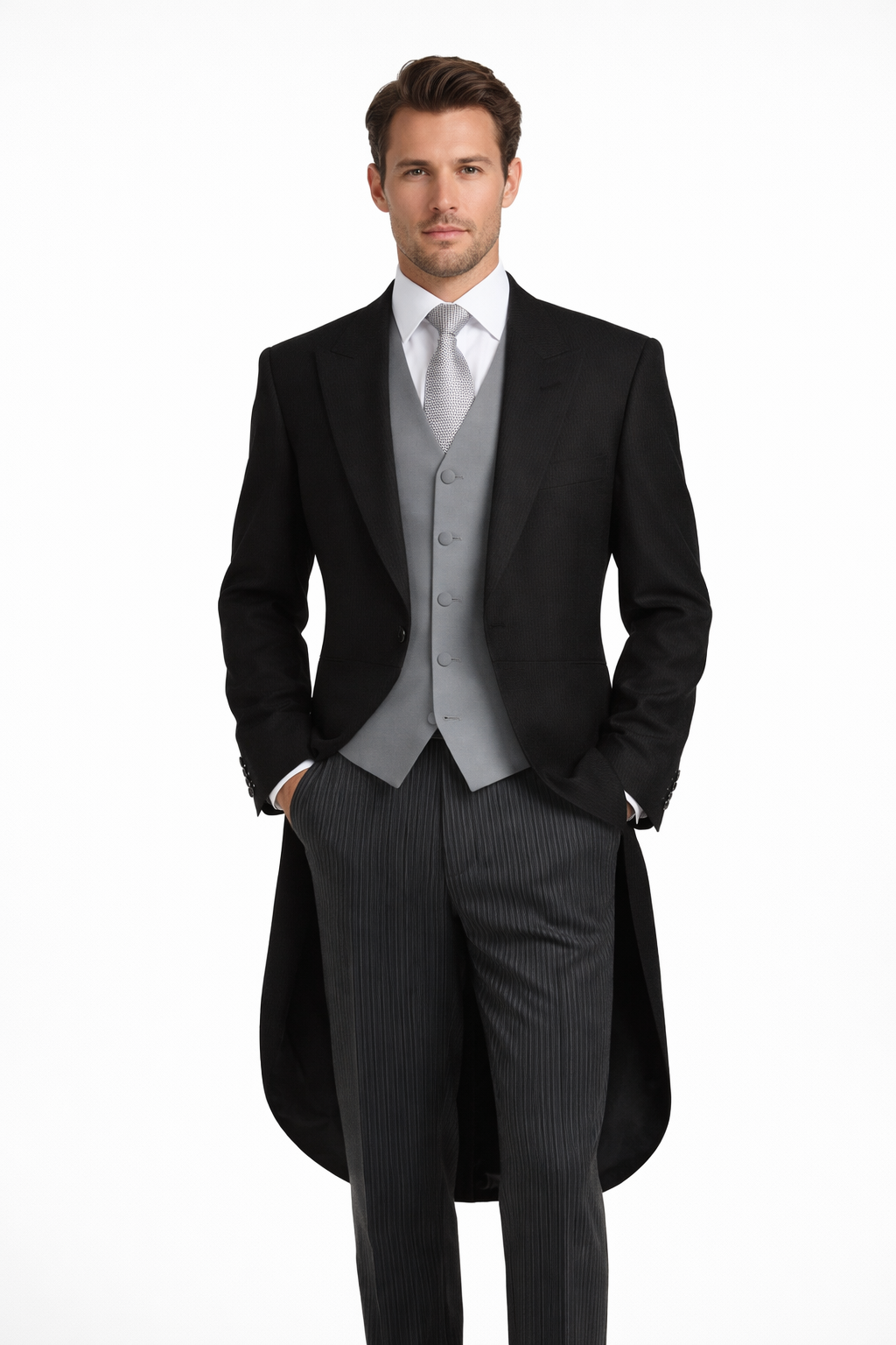 Black Herringbone Tailcoat Jacket | 100% Pure Wool