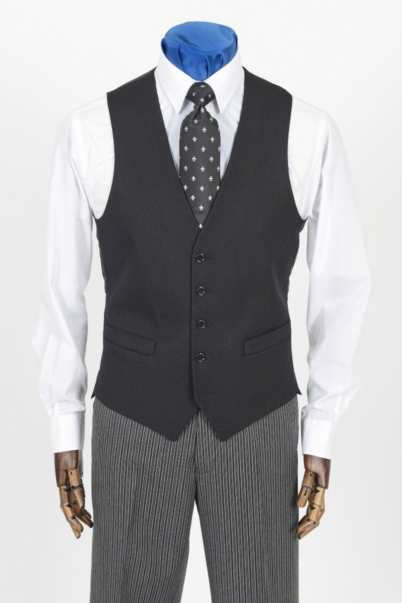 Black Herringbone Wool Waistcoat | Pre-Loved "Ex-Hire"