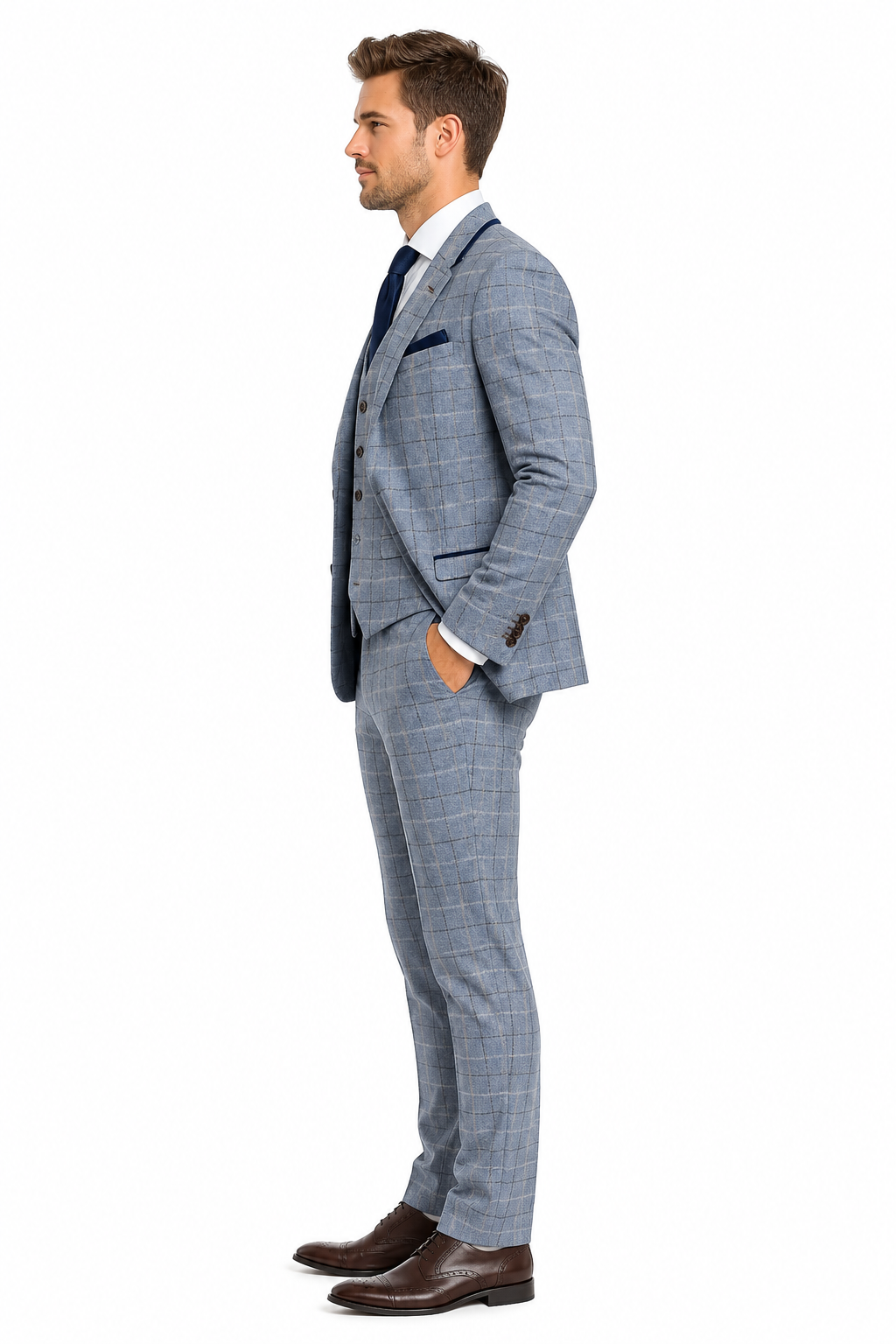 Light Blue Check 3 Piece Suit | Made in Italy | Slim Fit | Manifattura Paola