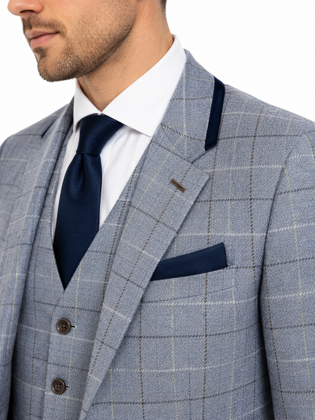 Light Blue Check 3 Piece Suit | Made in Italy | Slim Fit | Manifattura Paola