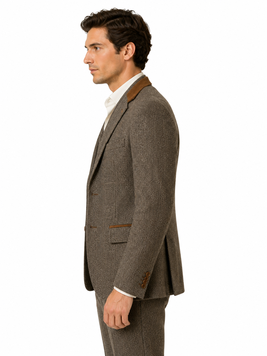 Taupe Brown Herringbone Check 3 Piece Suit | Made in Italy | Slim Fit | Manifattura Paola