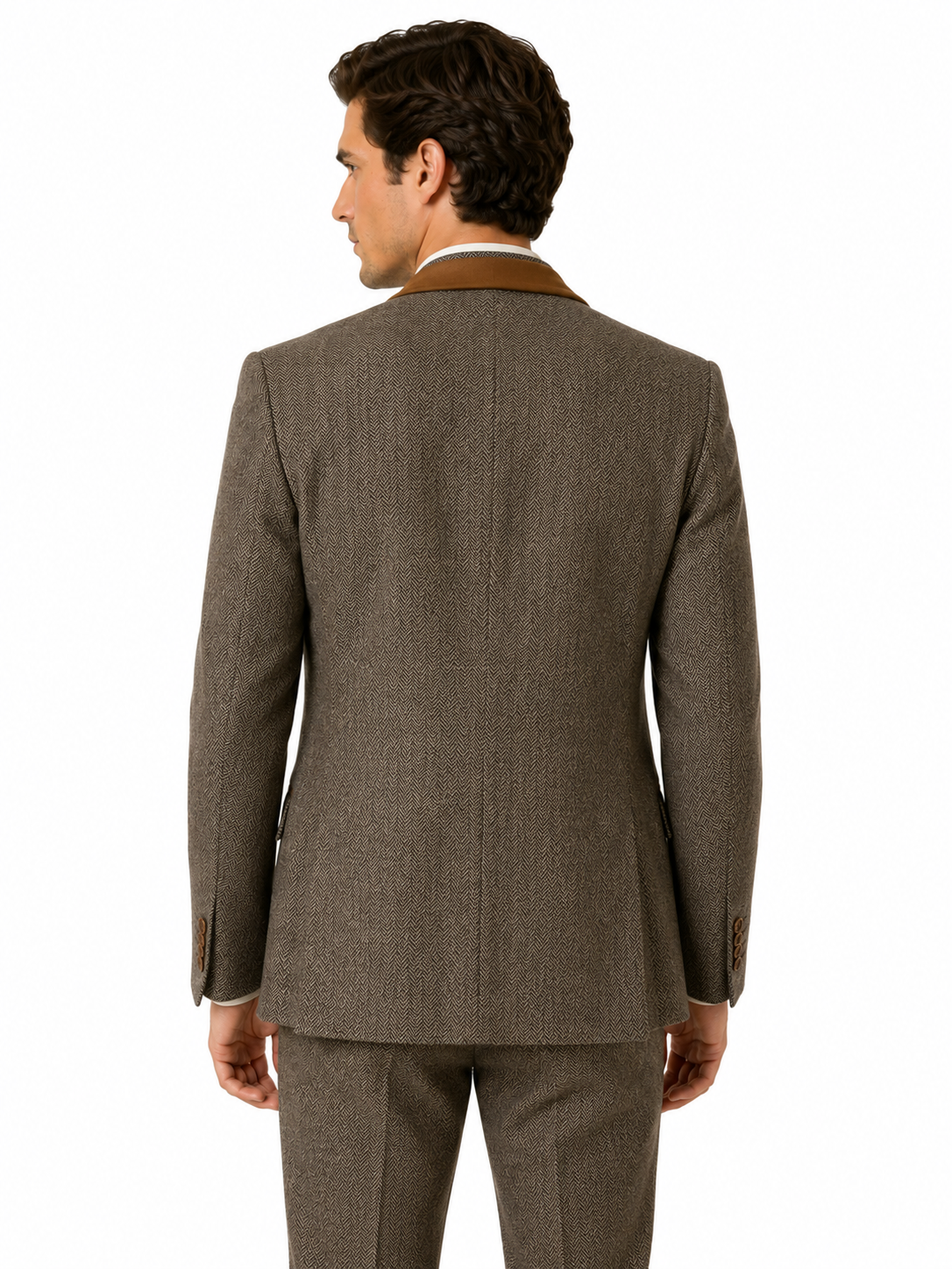 Taupe Brown Herringbone Check 3 Piece Suit | Made in Italy | Slim Fit | Manifattura Paola