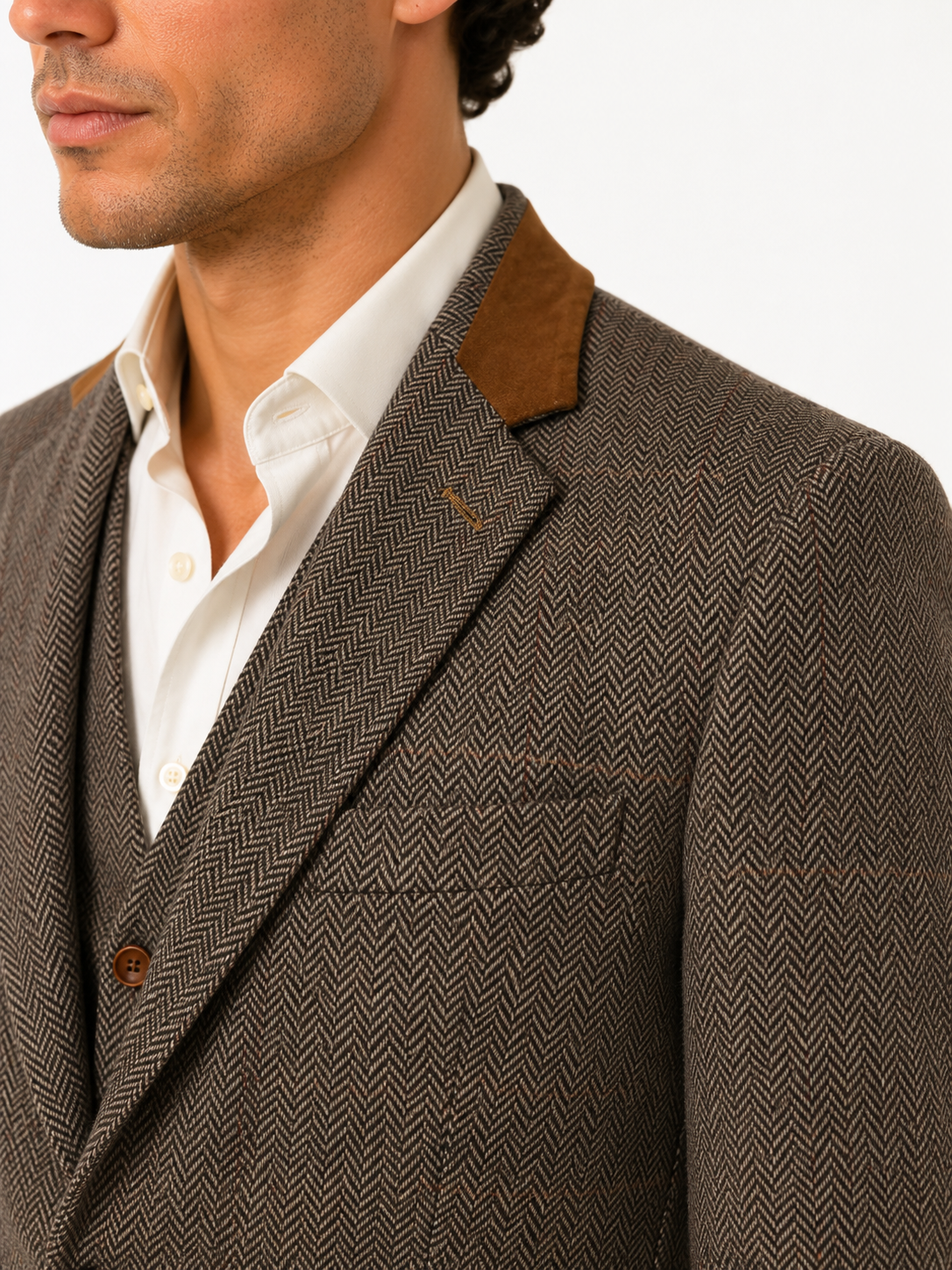 Taupe Brown Herringbone Check 3 Piece Suit | Made in Italy | Slim Fit | Manifattura Paola