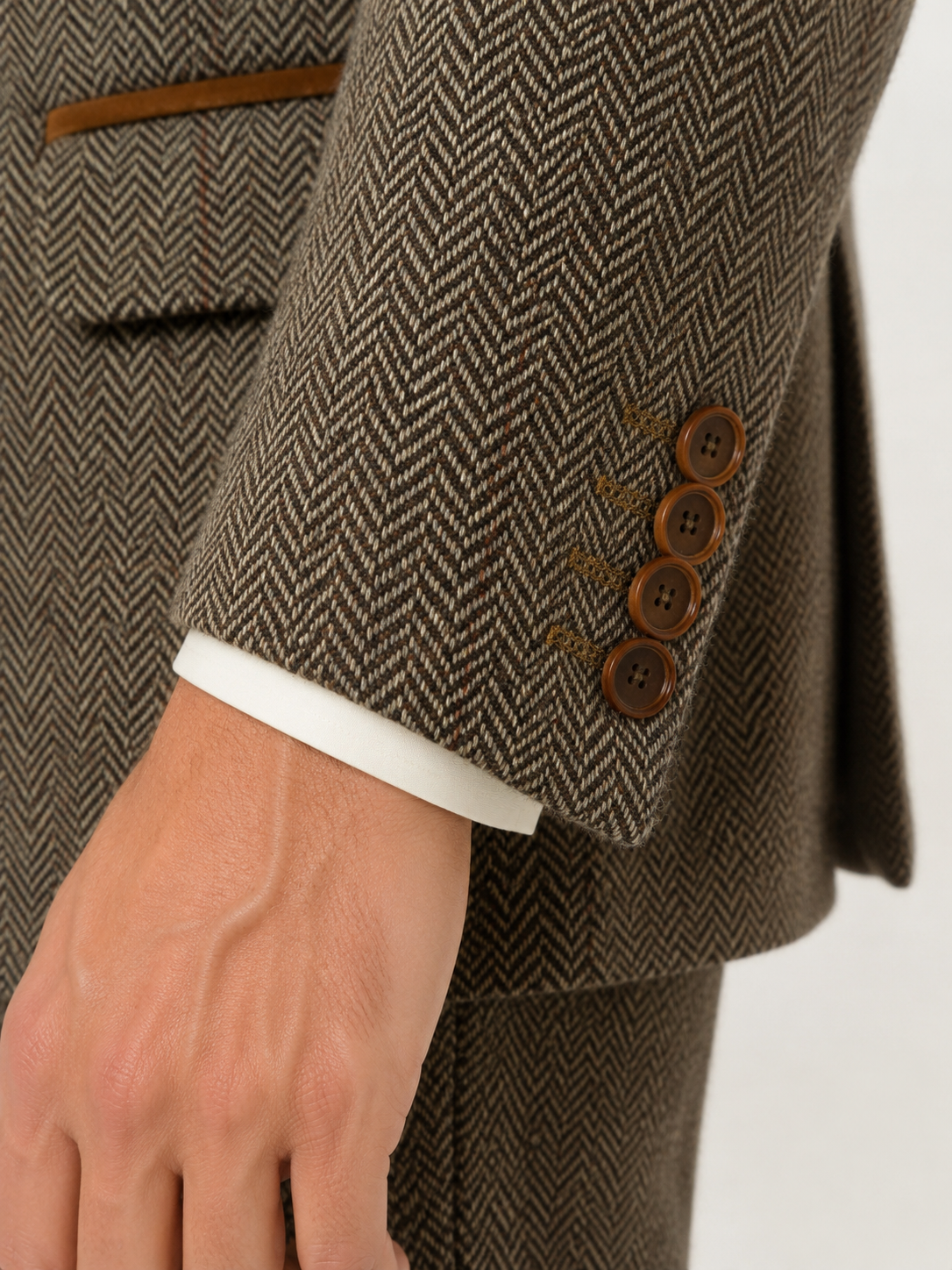 Taupe Brown Herringbone Check 3 Piece Suit | Made in Italy | Slim Fit | Manifattura Paola