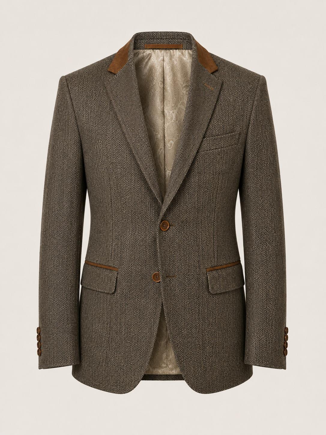 Taupe Brown Herringbone Check 3 Piece Suit | Made in Italy | Slim Fit | Manifattura Paola