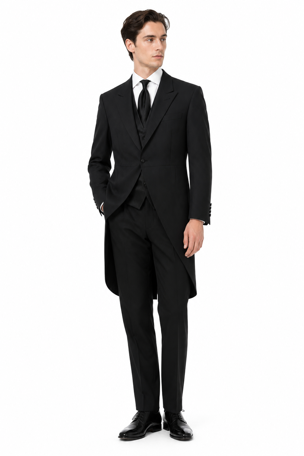 Black Striped Tailcoat Jacket | Wool Blend | Pre-Loved "Ex-Hire"