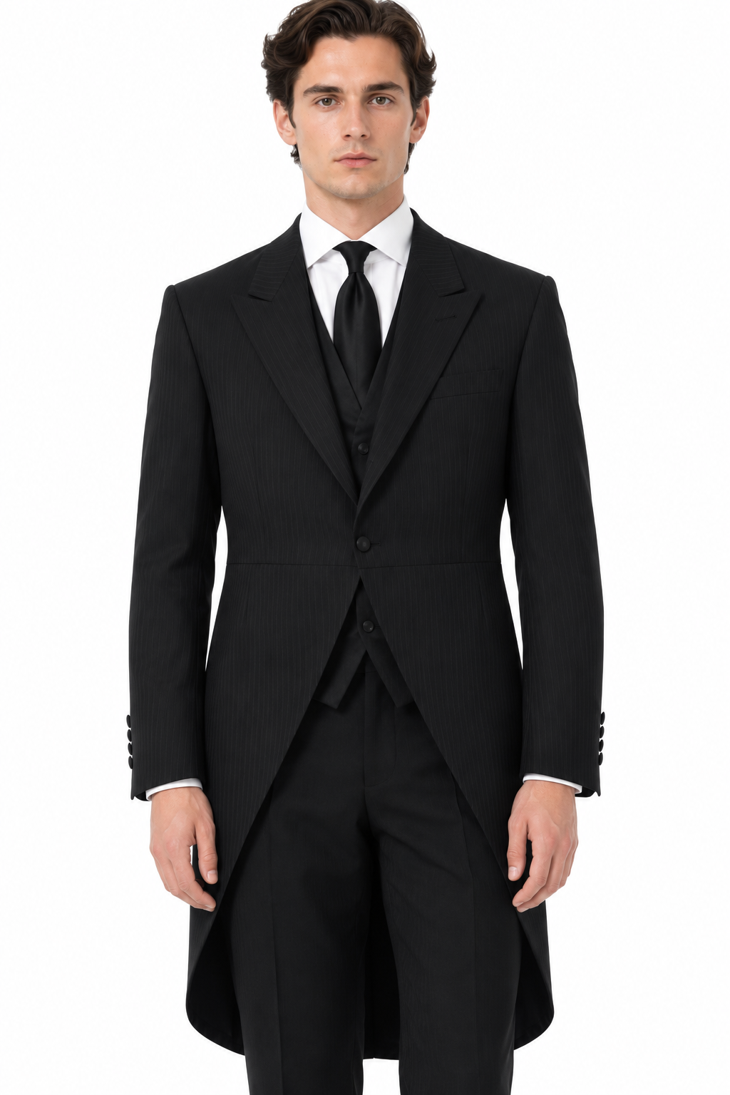 Black Striped Tailcoat Jacket | Wool Blend | Pre-Loved "Ex-Hire"