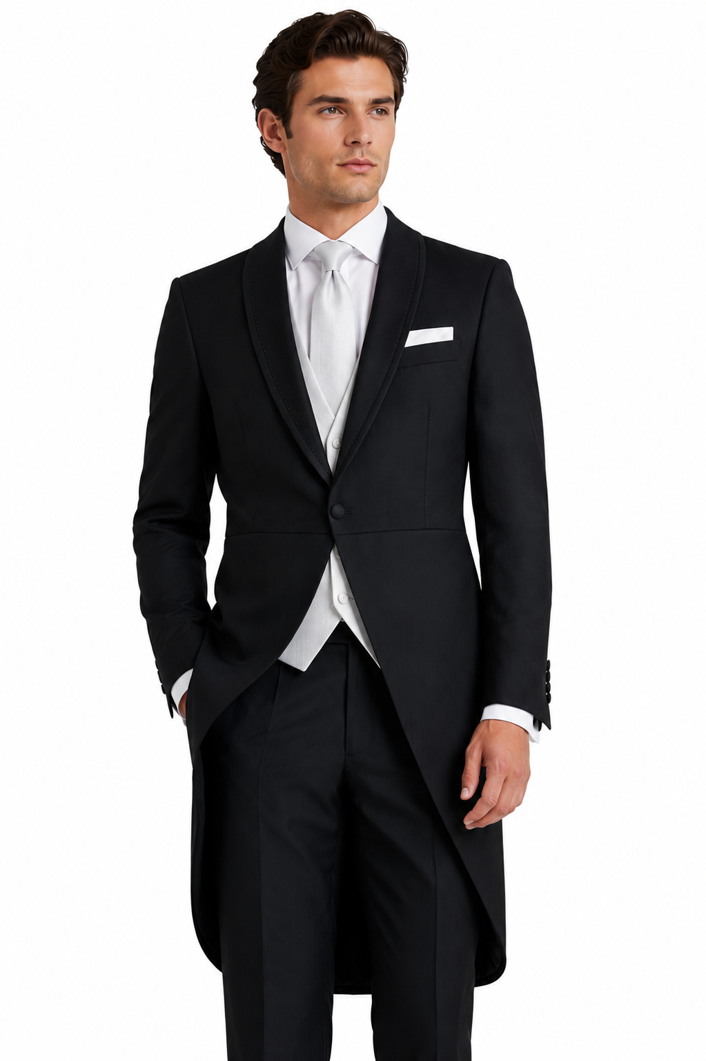 Black Striped Tailcoat Jacket with Shawl Collar | 100% Wool | Pre-Loved "Ex-Hire"