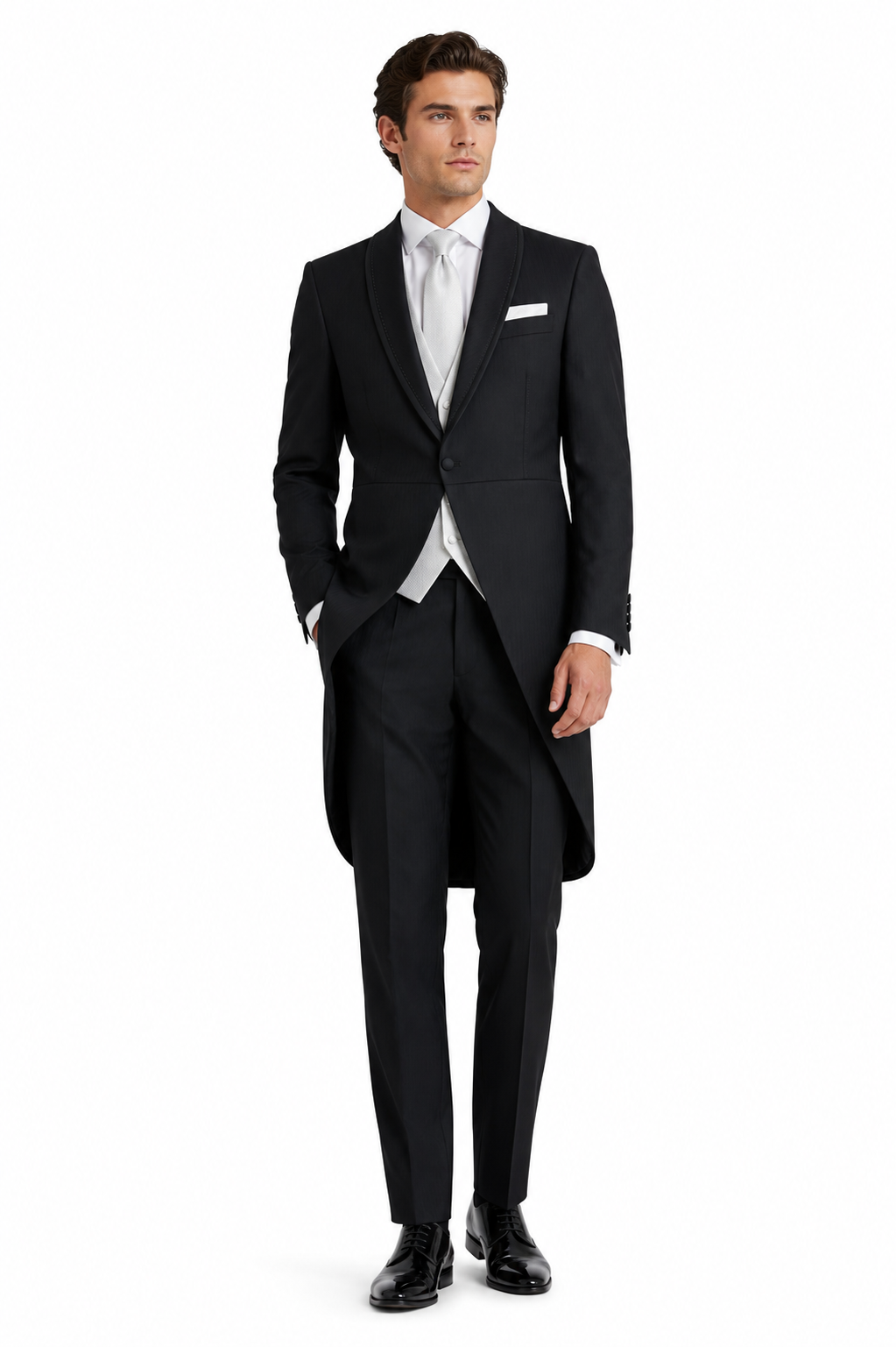 Black Striped Tailcoat Jacket with Shawl Collar | 100% Wool | Pre-Loved "Ex-Hire"