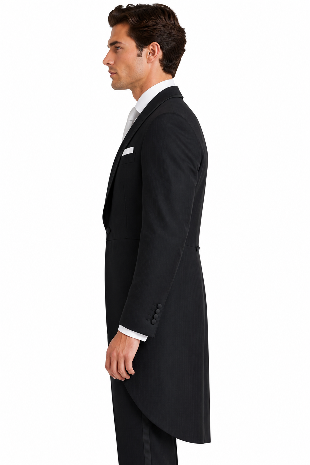 Black Striped Tailcoat Jacket with Shawl Collar | 100% Wool | Pre-Loved "Ex-Hire"