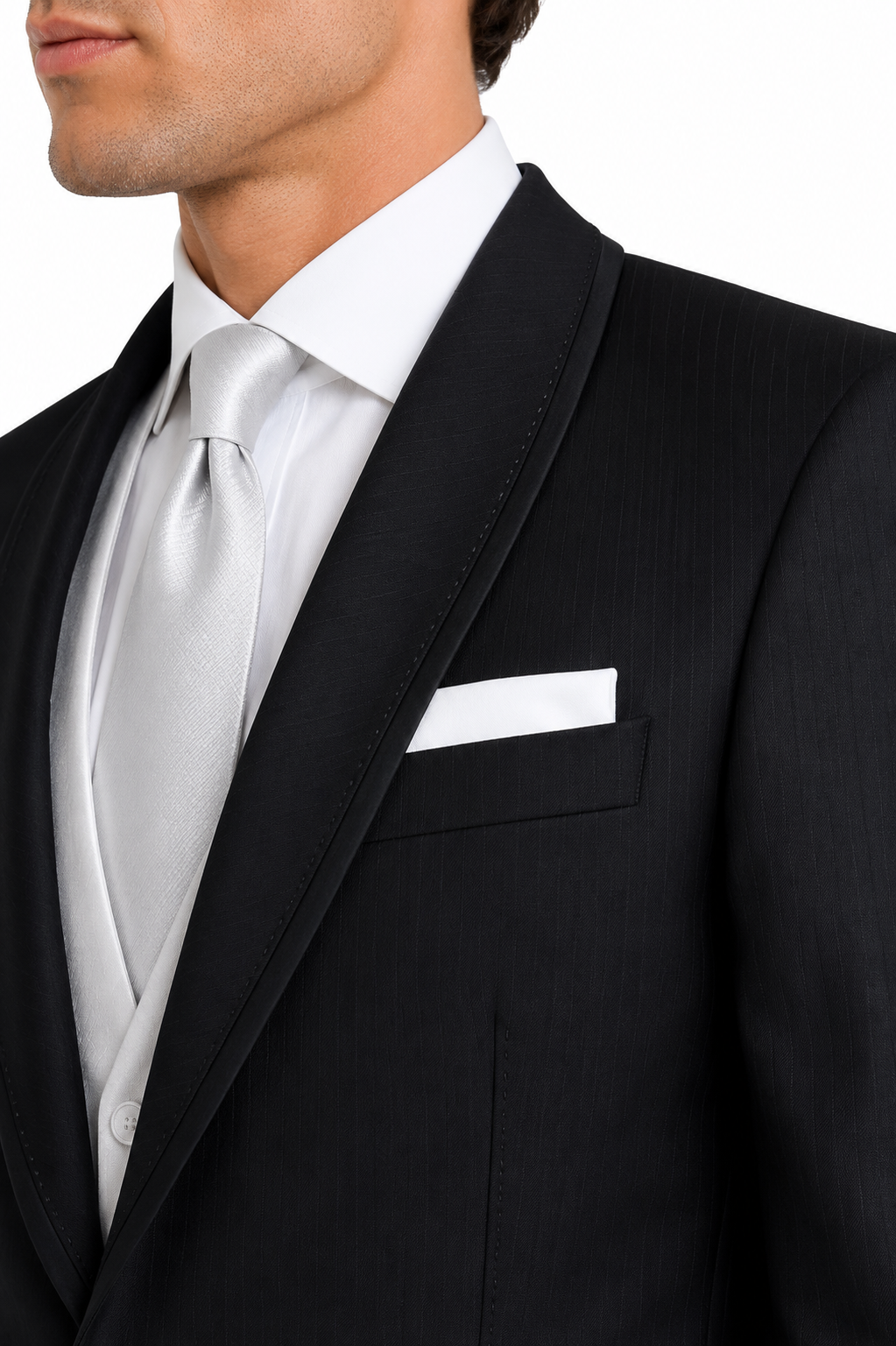 Black Striped Tailcoat Jacket with Shawl Collar | 100% Wool | Pre-Loved "Ex-Hire"