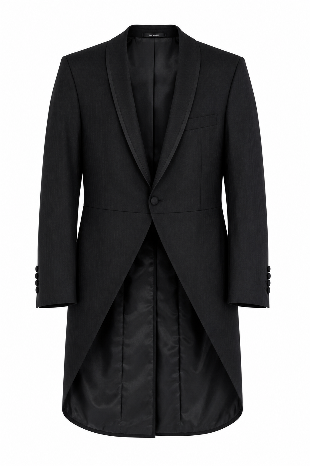Black Striped Tailcoat Jacket with Shawl Collar | 100% Wool | Pre-Loved "Ex-Hire"