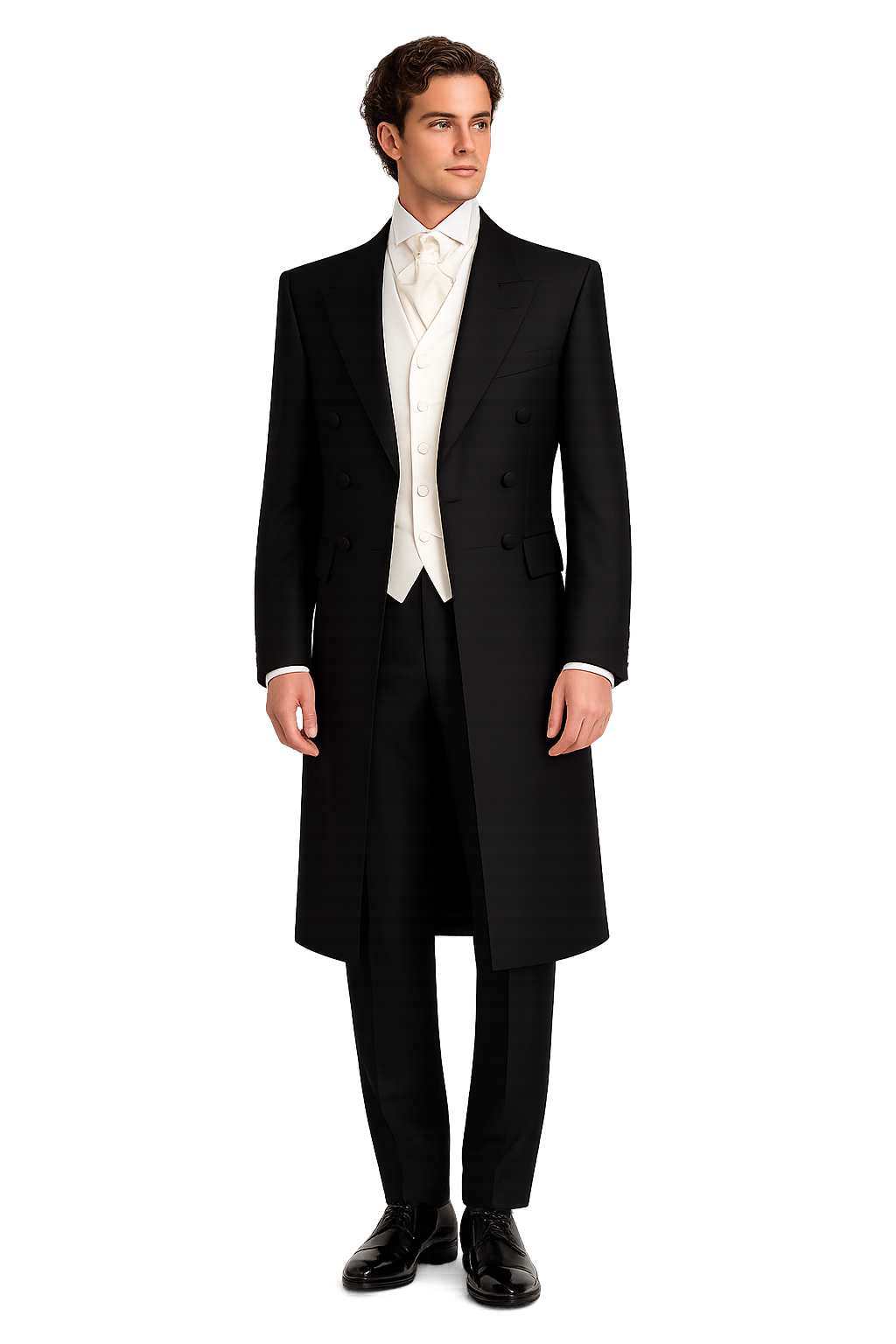 Black Frockcoat 100% Wool Jacket | Double Breasted Herringbone Morning Coat | Pre-Loved "Ex-Hire"