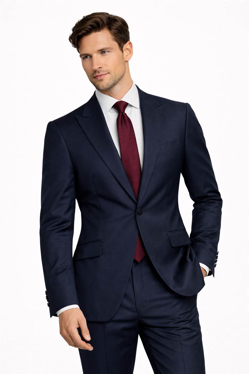 Navy Blue 100% Wool 2 Piece Suit | Classic Fit | Jacket & Trousers