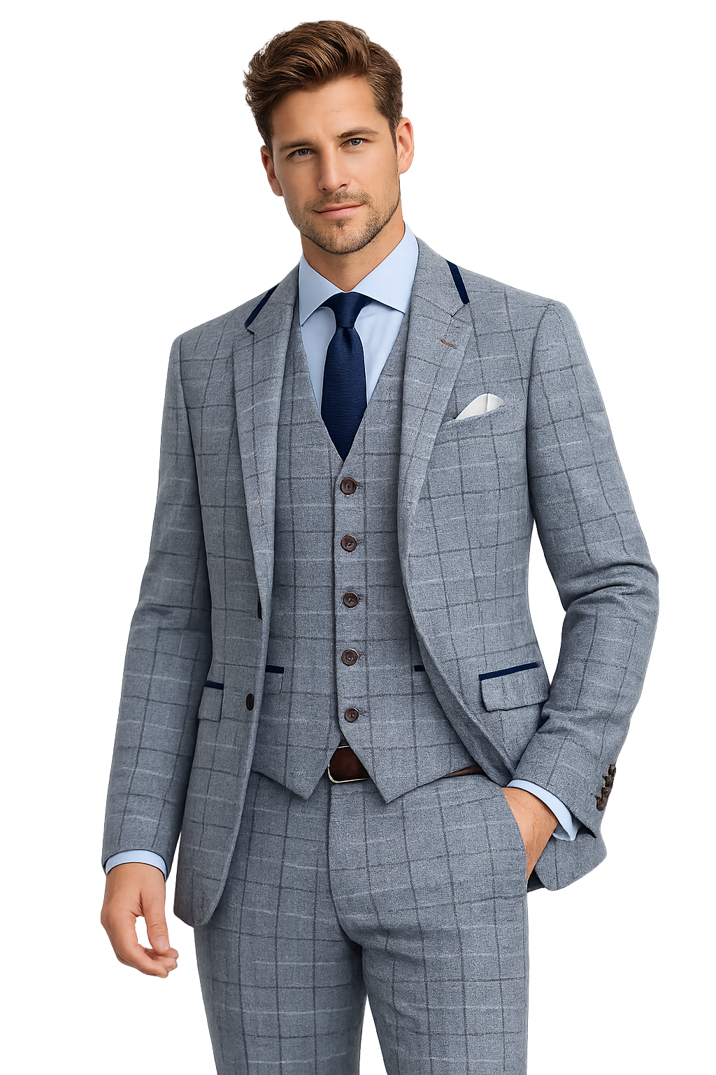 Light Blue Check 3 Piece Suit | Made in Italy | Slim Fit | Manifattura Paola