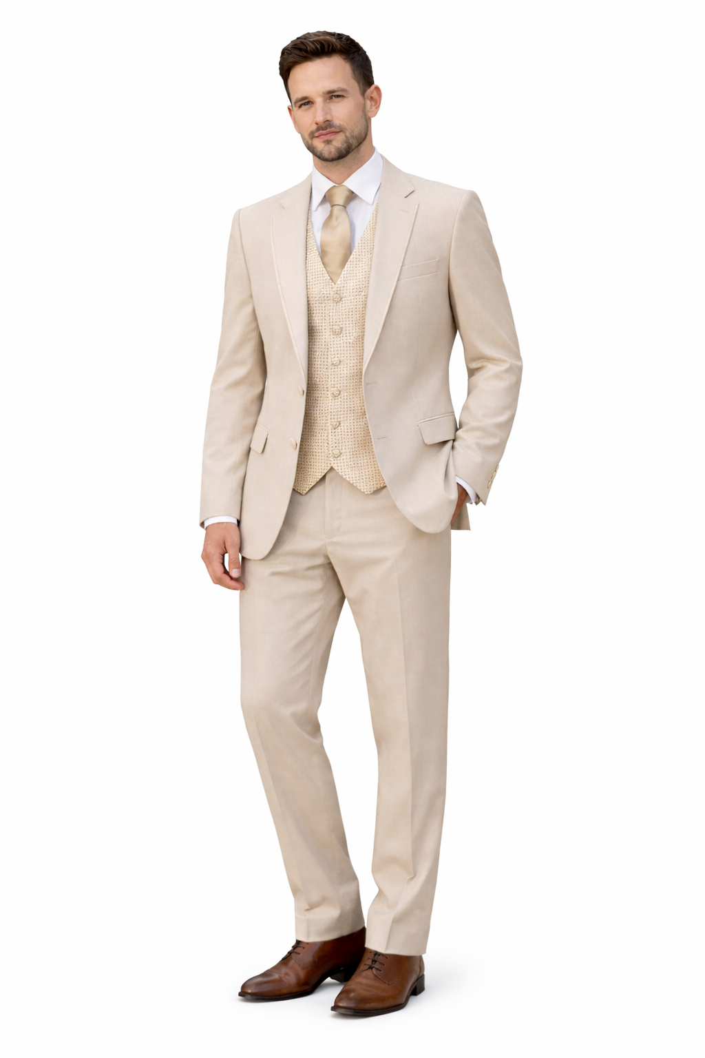 Beige Wool 3 Piece Suit | Classic Fit | Jacket, Trousers & Waistcoat