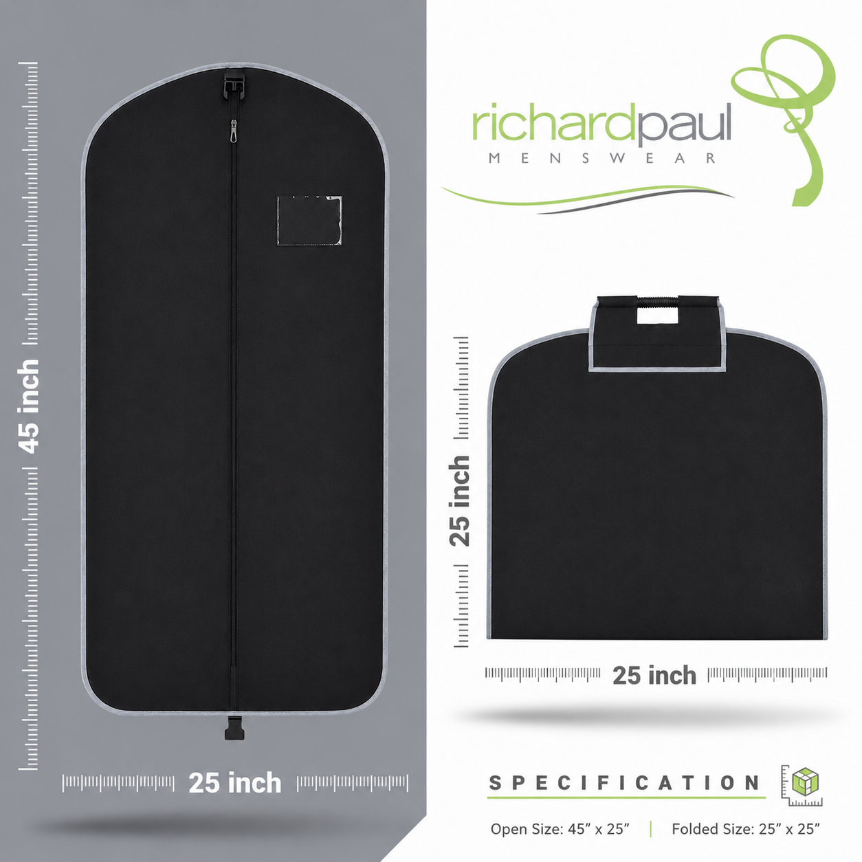 Black Suit Bag 45" | Long Strong Zip Heavy Duty Travel Cover Carry Handle & Clip