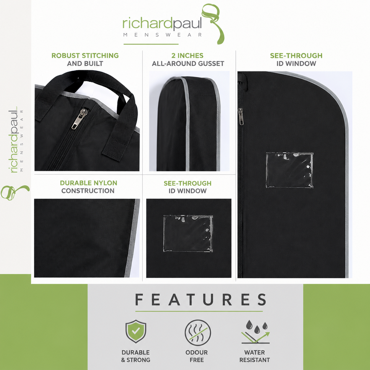 Black Suit Bag 45" | Long Strong Zip Heavy Duty Travel Cover Carry Handle & Clip