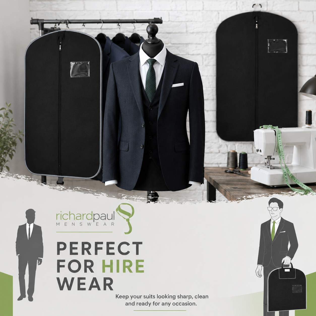 Black Suit Bag 45" | Long Strong Zip Heavy Duty Travel Cover Carry Handle & Clip