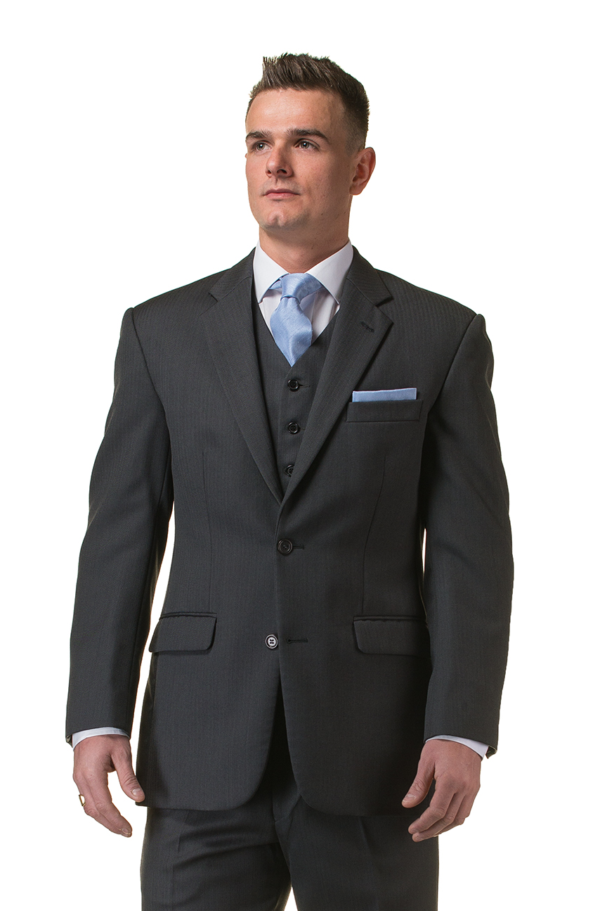 Grey Herringbone 2 Piece Suit | 100% Wool | Jacket & Trouser