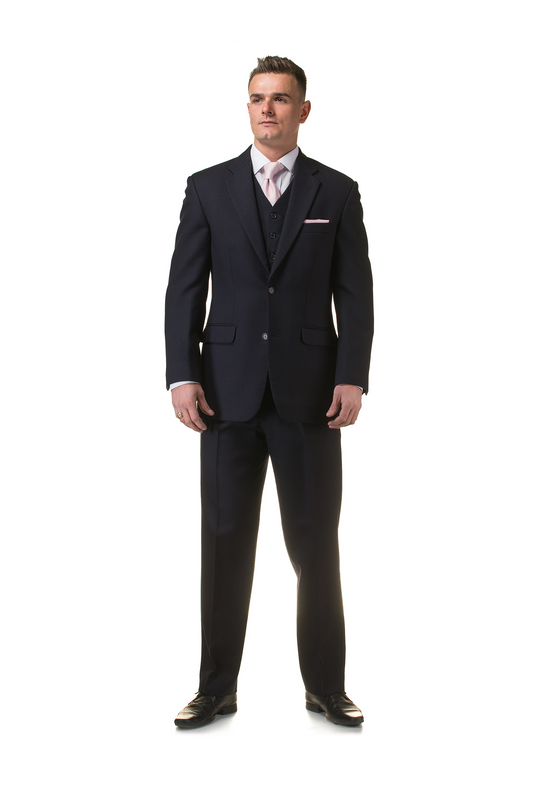 Navy Herringbone 2 Piece Suit | 100% Wool | Jacket & Trouser