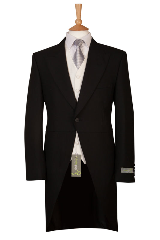 Black Herringbone Tailcoat Long Wool Jacket