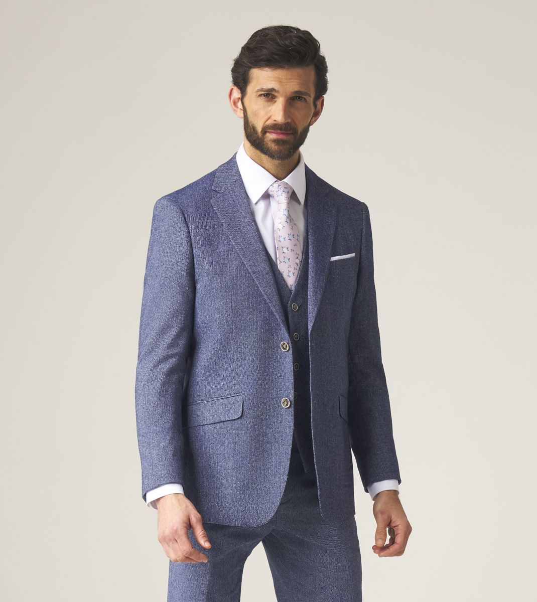 Blue Herringbone Suit Jacket | Tailored Fit Wool Blazer