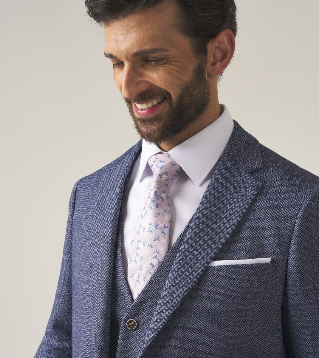 Blue Herringbone Suit Jacket | Tailored Fit Wool Blazer
