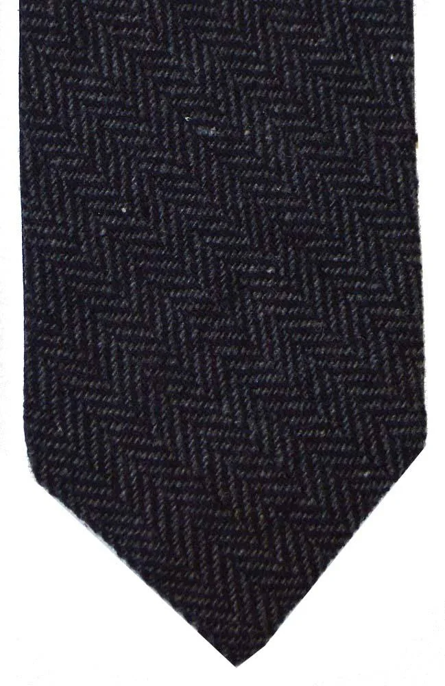 Charcoal Herringbone Tweed Tie - Brand New