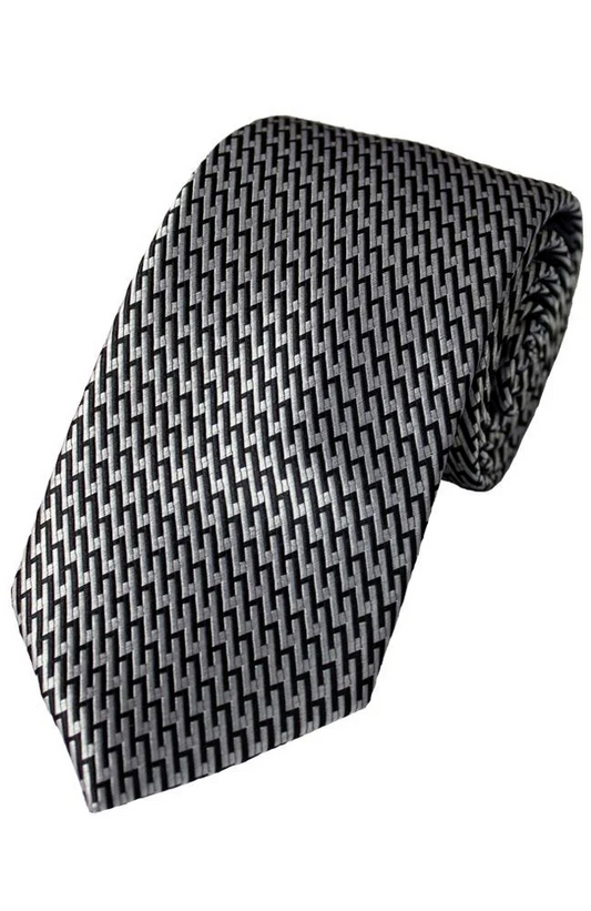 Silver Monochrome Mason Tie - Brand New