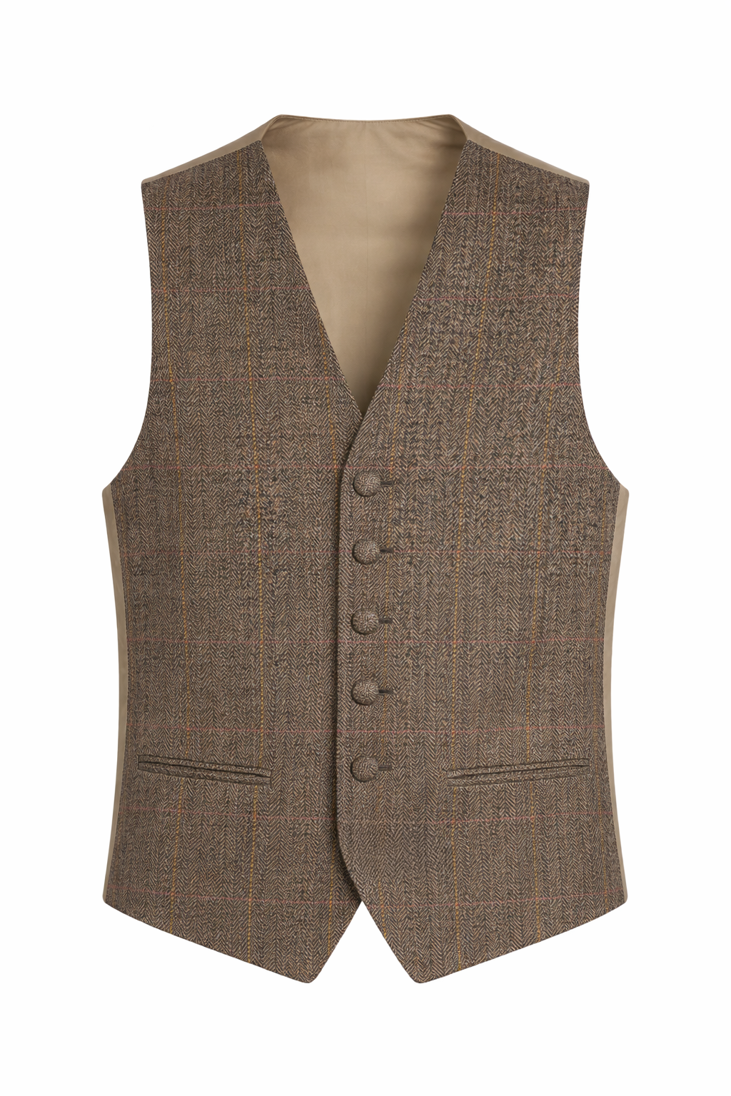 Brown Herringbone Tweed Check Waistcoat | "Anthony" Wool Vest