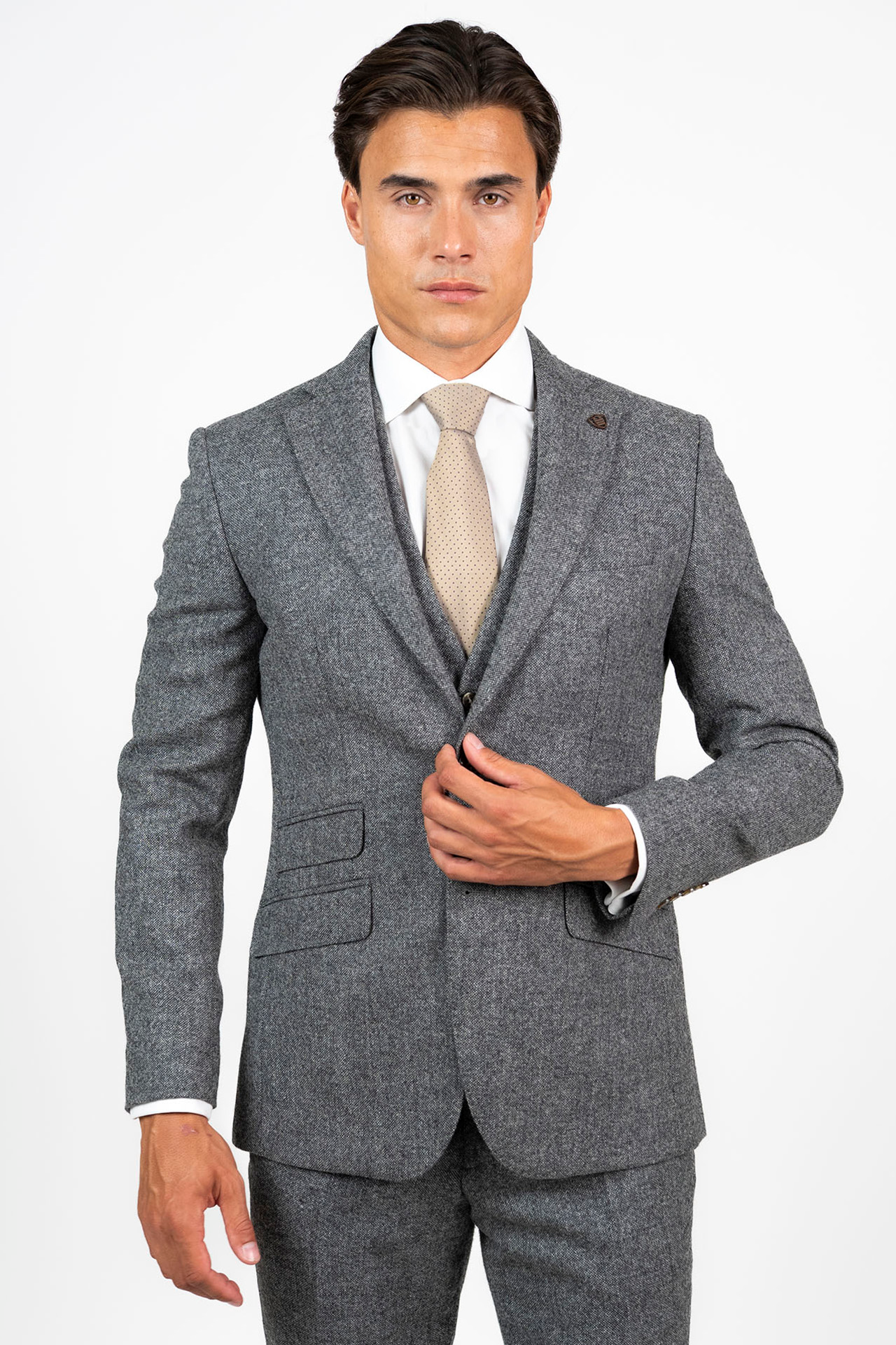 Torre Grey Yorkshire Mill Tweed 3 Piece Suit | 100% Wool | Regular Fit