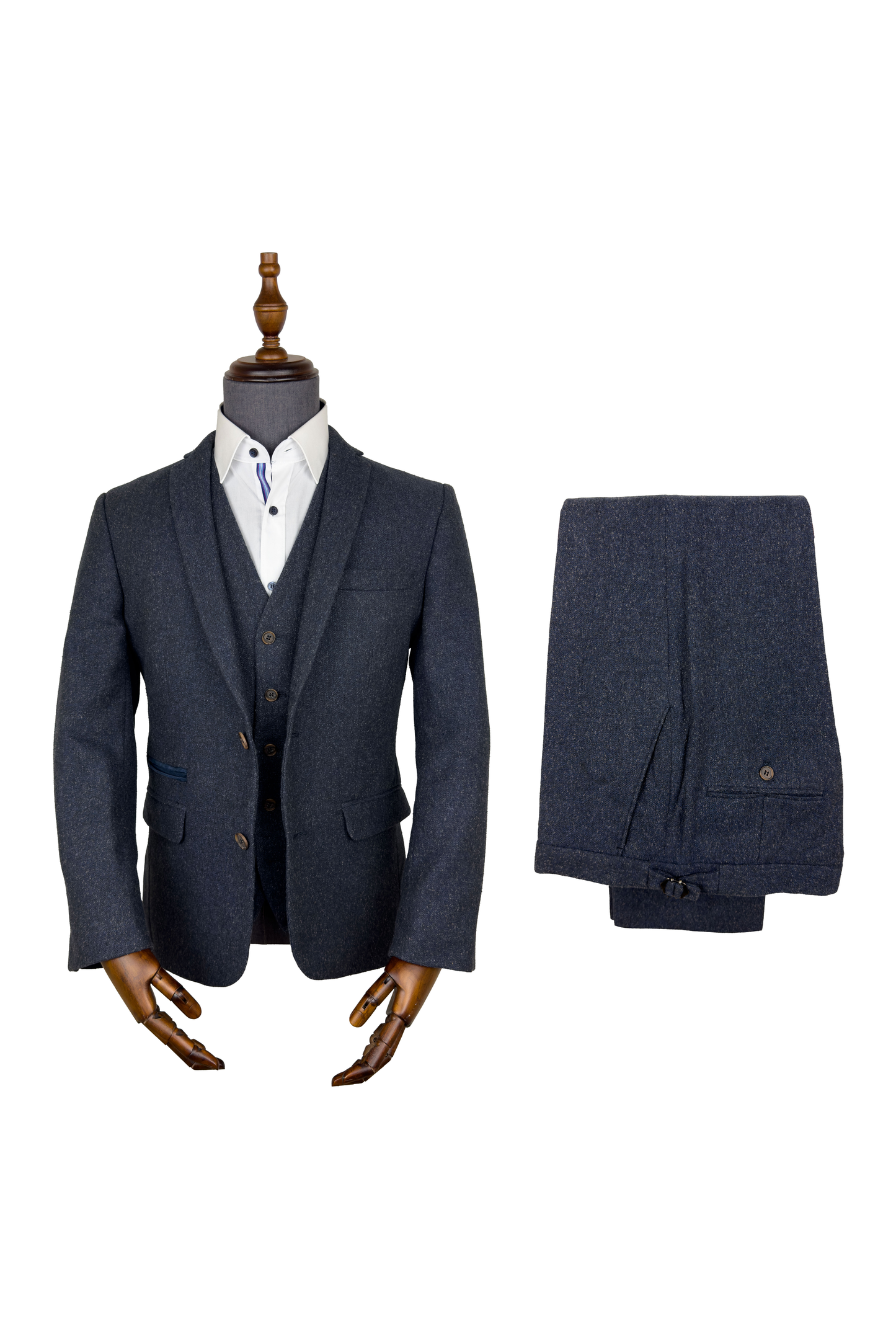Navy Blue Tweed 3 Piece Suit | Donegal Wool | Jacket, Trouser & Waistcoat
