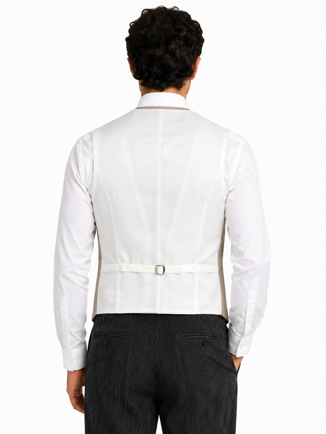 Beige Buff Wool Double Breasted Twill Waistcoat