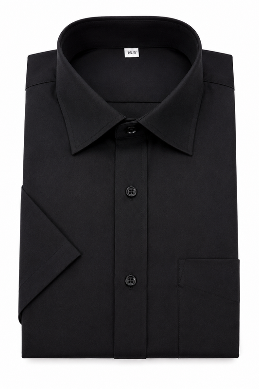 Black Short Sleeve Shirt | Regular Collar | Tailored Fit