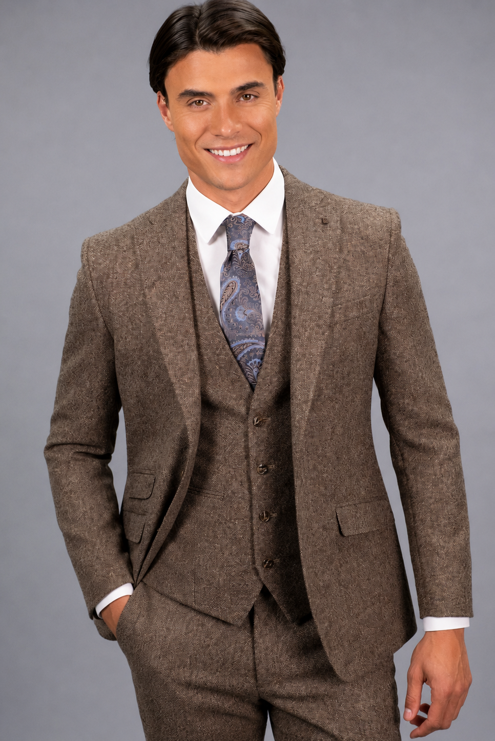 Torre Brown Yorkshire Mill Tweed 3 Piece Suit | 100% Wool | Regular Fit