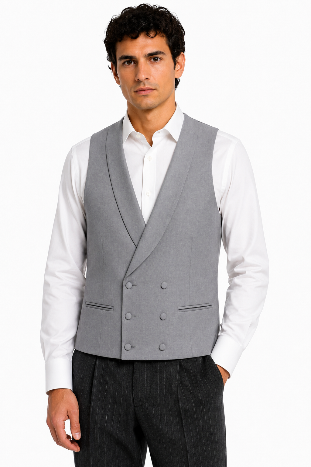 Dove Grey Wool Double Breasted Twill Waistcoat