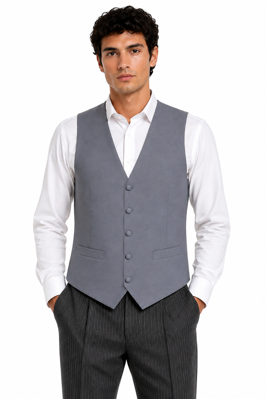 Dove Grey Wool Single Breasted Twill Waistcoat