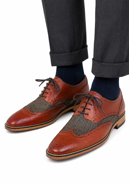 Brown Brogue with Herringbone Insert Formal Shoes | Pre-Loved