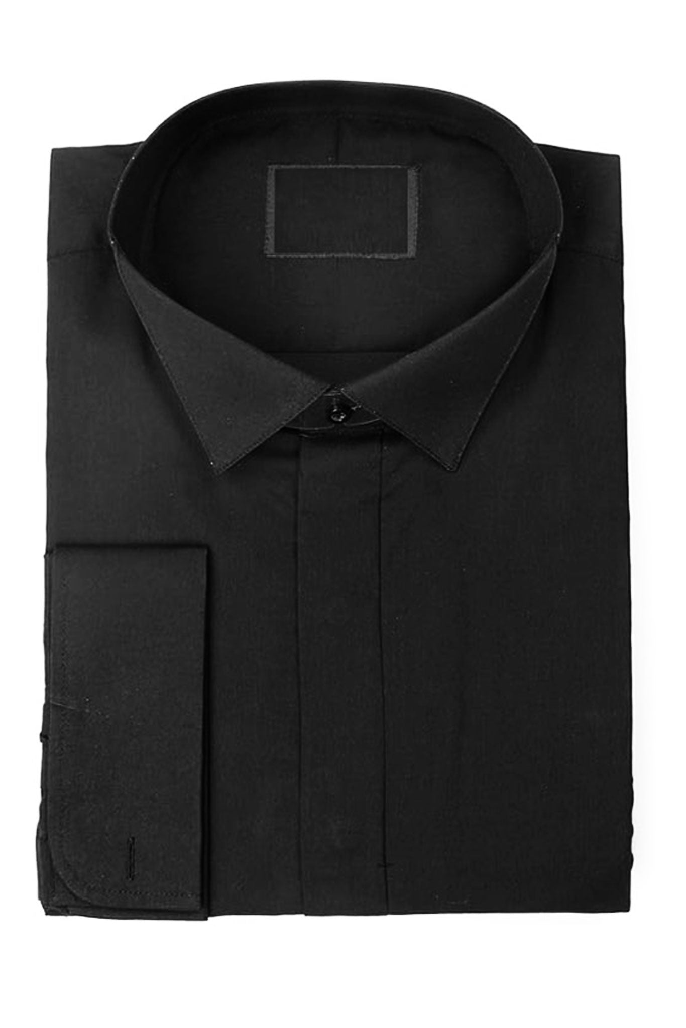 Men's Large Black Wing Collar Dress Shirt Double Cuff 15" Men's Large Black Wing Collar Dress Shirt Double Cuff 15"
