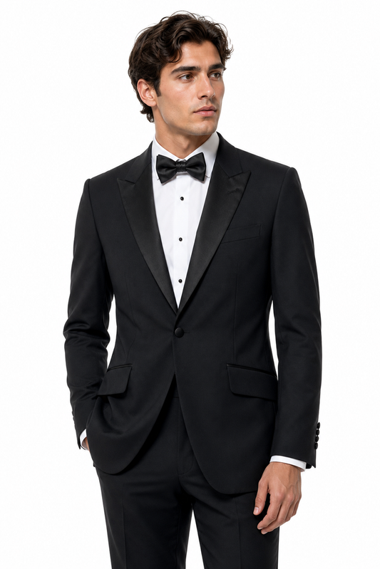 Black Peak Lapel Wool Dinner Jacket | Ex Hire Pre Loved