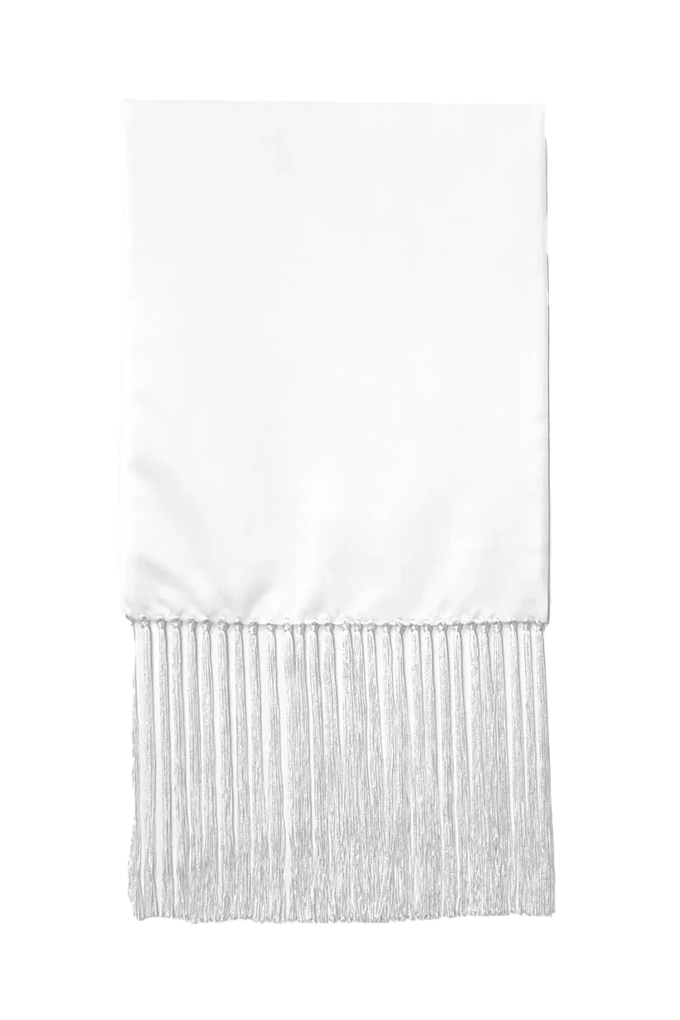 White Pure Silk Dress Scarf with Tassels