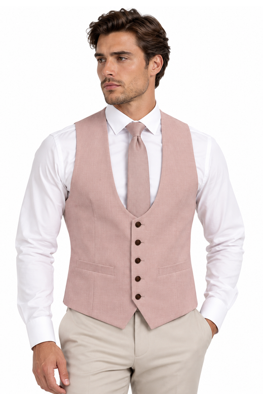 Antique Rogue Men’s Dusty Rose Pink Tailored Wedding Scoop Waistcoat