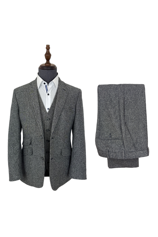 Grey Tweed 3 Piece Suit | Donegal Wool | Jacket, Trouser & Waistcoat