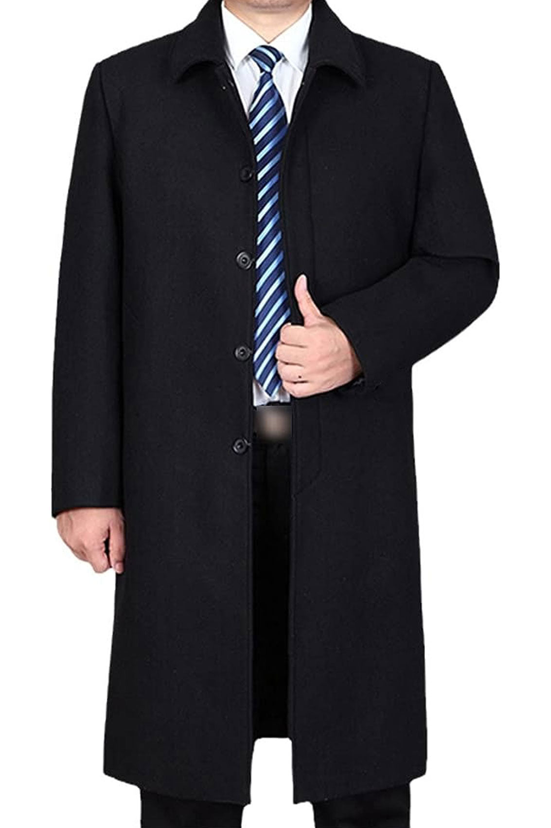 Classic Black Winter Overcoat with Turndown Collar - Brand New